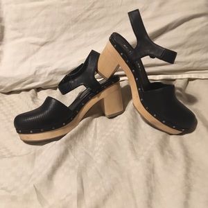 Black wooden riveted Mary Jane clogs